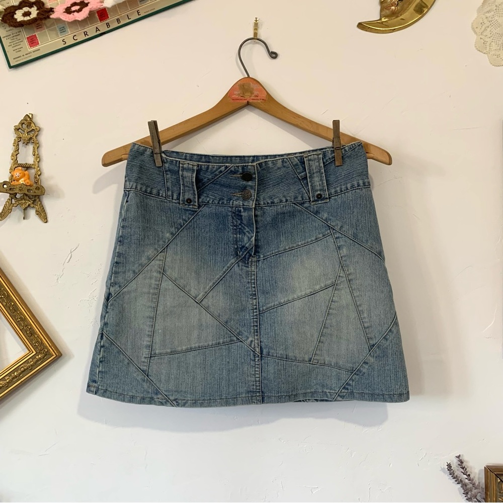 Vintage Y2K Patchwork Denim Mini Skirt Armor Jeans Size 5/6
